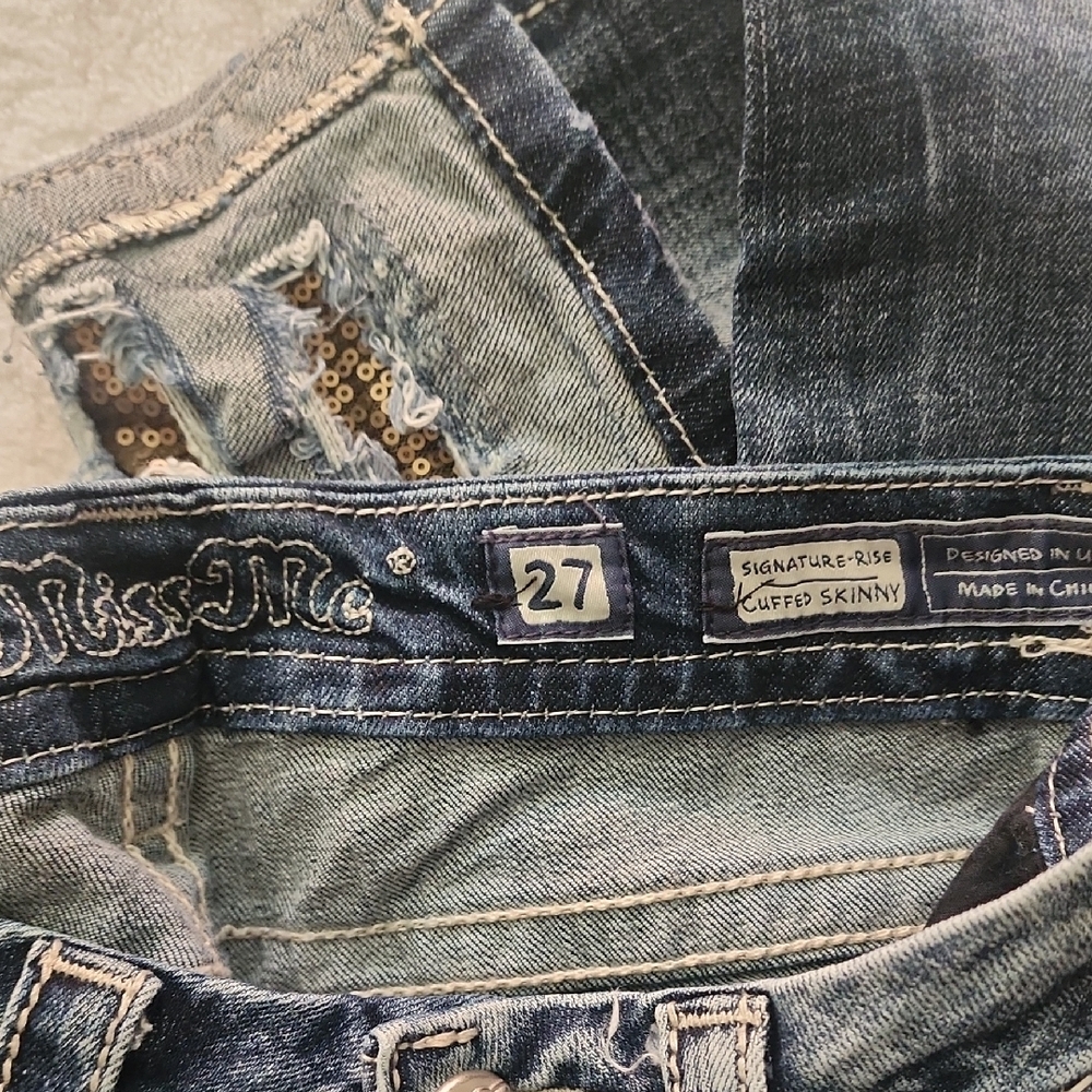 Miss Me Distressed Signature Rise Cuffed Skinny Blue Jeans Size: 27 - Picture 11 of 13